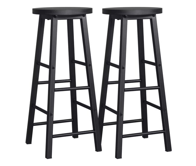 Set de 2 taburetes de bar 30x30x71 cm - estilo bistró con reposapiés - negro