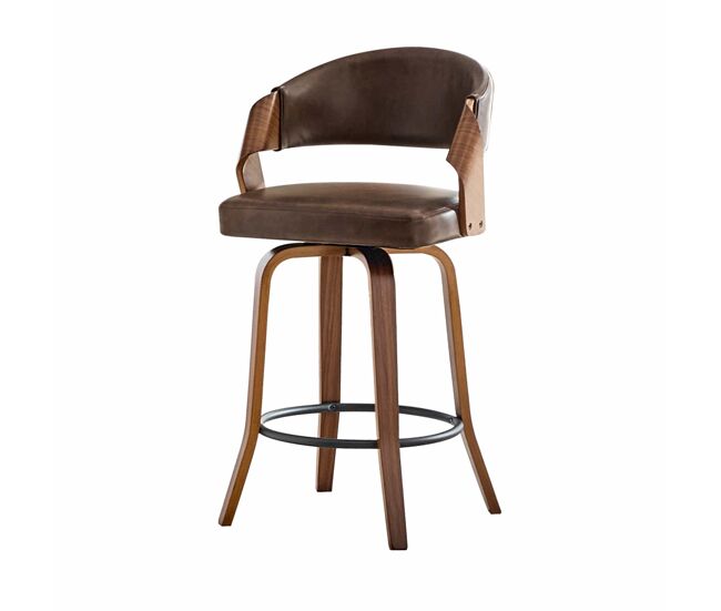 Taburetes de bar 95 cm - set de 2, con respaldo, estructura de madera y asiento de pu - marrón