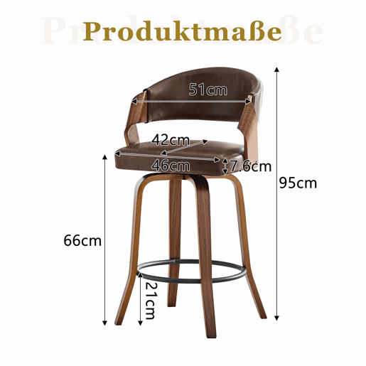Bancos de bar de 95 cm - Conjunto de 2, com encosto, estrutura em madeira e assento em PU - Castanho Bancos de bar de 95 cm - Conjunto de 2, com encosto, estrutura em madeira e assento em PU - Castanho