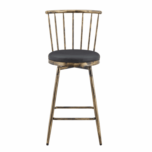 Banco de bar de 39 cm - Estilo Windsor industrial com estrutura metálica e assento almofadado vintage para cozinha e restaurante - Preto e castanho Banco de bar de 39 cm - Estilo Windsor industrial com estrutura metálica e assento almofadado vintage para cozinha e restaurante - Preto e castanho