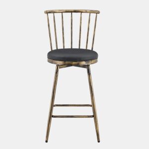Banco de bar de 39 cm - Estilo Windsor industrial com estrutura metálica e assento almofadado vintage para cozinha e restaurante - Preto e castanho