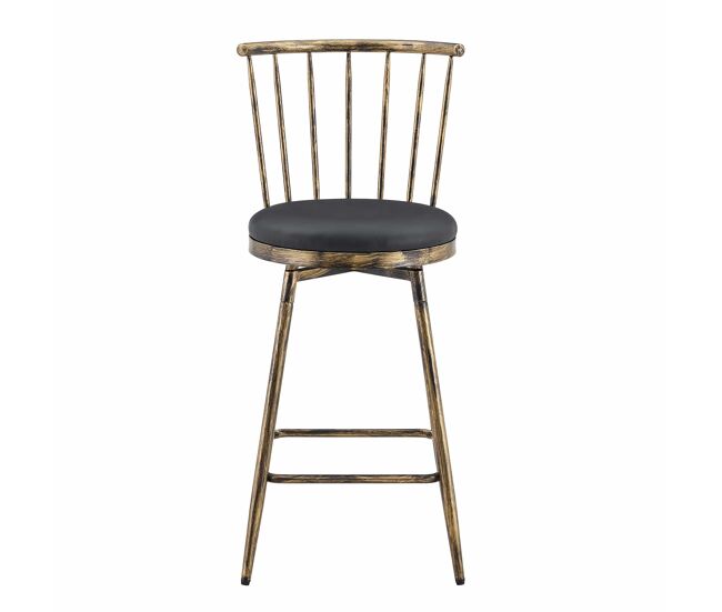 Taburete de bar 39 cm - estilo windsor industrial con estructura metálica y asiento acolchado vintage para cocina y restaurante - negro y marrón