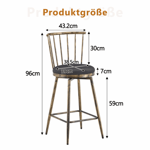 Banco de bar de 39 cm - Estilo Windsor industrial com estrutura metálica e assento almofadado vintage para cozinha e restaurante - Preto e castanho Banco de bar de 39 cm - Estilo Windsor industrial com estrutura metálica e assento almofadado vintage para cozinha e restaurante - Preto e castanho