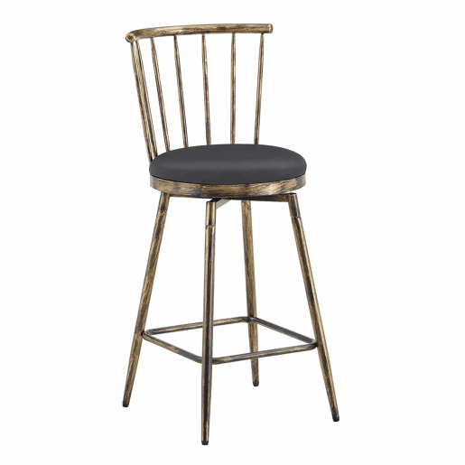 Banco de bar de 39 cm - Estilo Windsor industrial com estrutura metálica e assento almofadado vintage para cozinha e restaurante - Preto e castanho Banco de bar de 39 cm - Estilo Windsor industrial com estrutura metálica e assento almofadado vintage para cozinha e restaurante - Preto e castanho