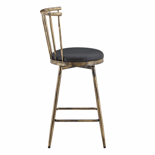 Banco de bar de 39 cm - Estilo Windsor industrial com estrutura metálica e assento almofadado vintage para cozinha e restaurante - Preto e castanho Banco de bar de 39 cm - Estilo Windsor industrial com estrutura metálica e assento almofadado vintage para cozinha e restaurante - Preto e castanho