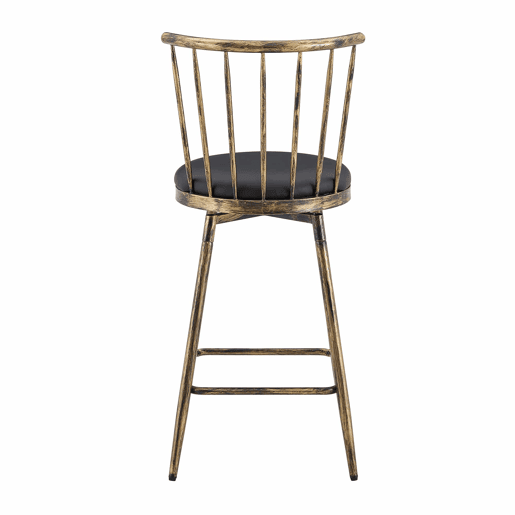 Banco de bar de 39 cm - Estilo Windsor industrial com estrutura metálica e assento almofadado vintage para cozinha e restaurante - Preto e castanho Banco de bar de 39 cm - Estilo Windsor industrial com estrutura metálica e assento almofadado vintage para cozinha e restaurante - Preto e castanho