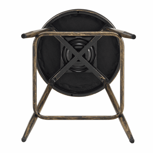 Banco de bar de 39 cm - Estilo Windsor industrial com estrutura metálica e assento almofadado vintage para cozinha e restaurante - Preto e castanho Banco de bar de 39 cm - Estilo Windsor industrial com estrutura metálica e assento almofadado vintage para cozinha e restaurante - Preto e castanho