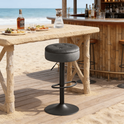 Banco de bar 39x39 cm - moderno, com espaço de arrumação e assento confortável - cinzento escuro Banco de bar 39x39 cm - moderno, com espaço de arrumação e assento confortável - cinzento escuro