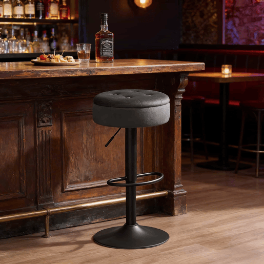 Banco de bar 39x39 cm - moderno, com espaço de arrumação e assento confortável - cinzento escuro Banco de bar 39x39 cm - moderno, com espaço de arrumação e assento confortável - cinzento escuro