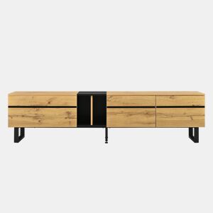Móvel de TV 180 cm - Minimalista com portas duplas, compartimentos abertos e rebatíveis - Madeira