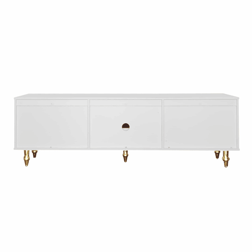 Móvel moderno para televisão - com portas de rotim e 2 gavetas - pés metálicos - Branco Móvel moderno para televisão - com portas de rotim e 2 gavetas - pés metálicos - Branco