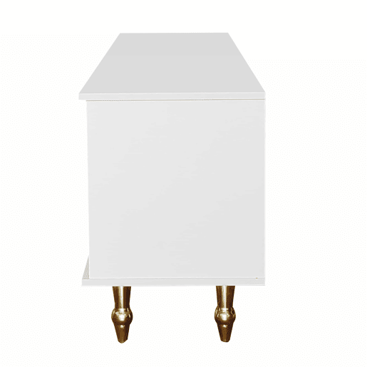 Móvel moderno para televisão - com portas de rotim e 2 gavetas - pés metálicos - Branco Móvel moderno para televisão - com portas de rotim e 2 gavetas - pés metálicos - Branco