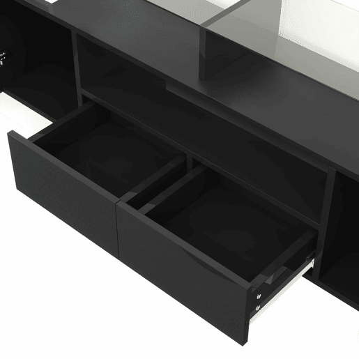 Móvel TV de madeira de 2 m com 2 gavetas e 2 prateleiras abertas - Preto e branco Móvel TV de madeira de 2 m com 2 gavetas e 2 prateleiras abertas - Preto e branco