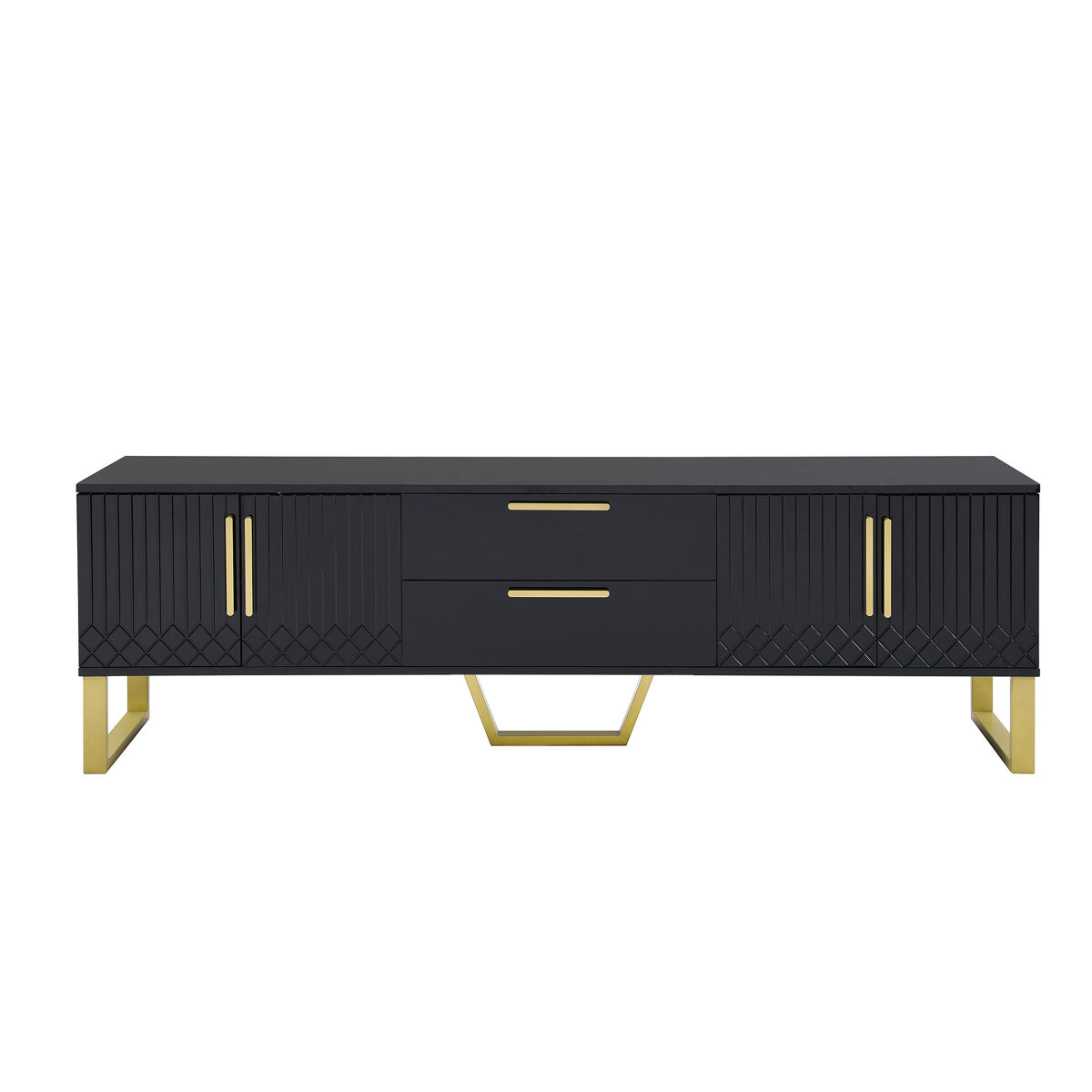 mueble tv 170x35x47 cm - alto brillo tiradores y patas doradas puerta texturizada - negro