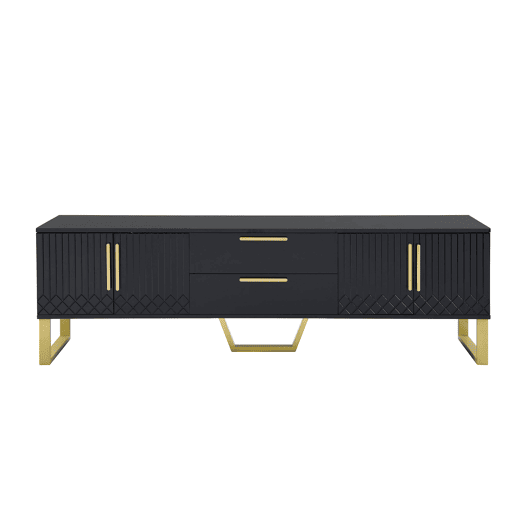 Móvel de TV 170x35x47 cm - alto brilho, puxadores e pés dourados, porta texturizada - Preto Móvel de TV 170x35x47 cm - alto brilho, puxadores e pés dourados, porta texturizada - Preto
