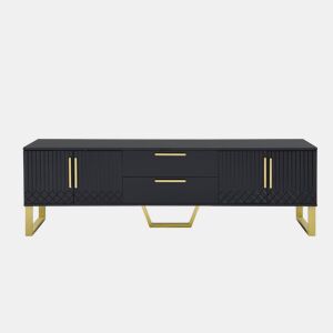 Móvel de TV 170x35x47 cm - alto brilho, puxadores e pés dourados, porta texturizada - Preto