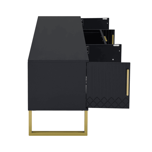 Móvel de TV 170x35x47 cm - alto brilho, puxadores e pés dourados, porta texturizada - Preto Móvel de TV 170x35x47 cm - alto brilho, puxadores e pés dourados, porta texturizada - Preto