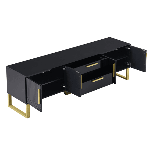 Móvel de TV 170x35x47 cm - alto brilho, puxadores e pés dourados, porta texturizada - Preto Móvel de TV 170x35x47 cm - alto brilho, puxadores e pés dourados, porta texturizada - Preto