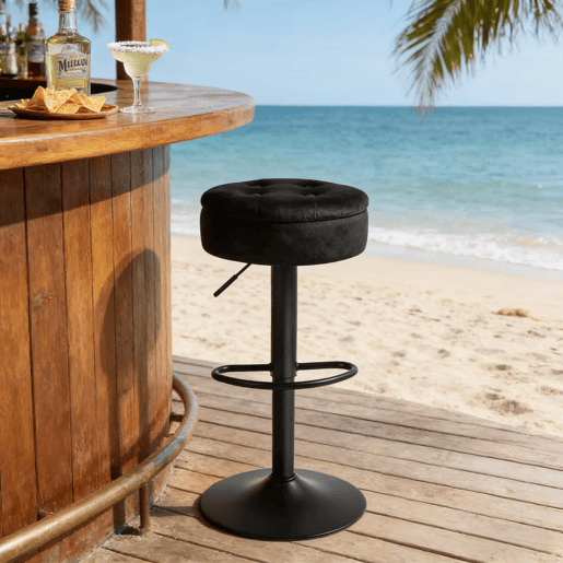 Banco de bar 39x39 cm - moderno, com compartimento de arrumação e assento estofado - preto