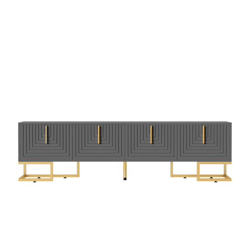 Móvel de TV 170x35x47,5 - Porta estruturada, puxadores e pés dourados - Cinza Móvel de TV 170x35x47,5 - Porta estruturada, puxadores e pés dourados - Cinza