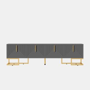 Móvel de TV 170x35x47,5 - Porta estruturada, puxadores e pés dourados - Cinza
