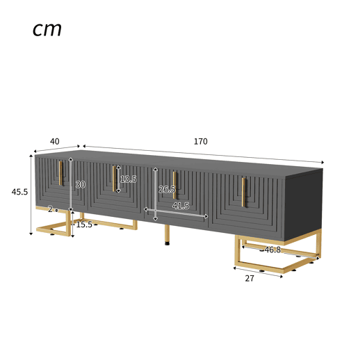 Móvel de TV 170x35x47,5 - Porta estruturada, puxadores e pés dourados - Cinza Móvel de TV 170x35x47,5 - Porta estruturada, puxadores e pés dourados - Cinza