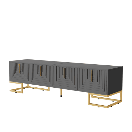 Móvel de TV 170x35x47,5 - Porta estruturada, puxadores e pés dourados - Cinza Móvel de TV 170x35x47,5 - Porta estruturada, puxadores e pés dourados - Cinza