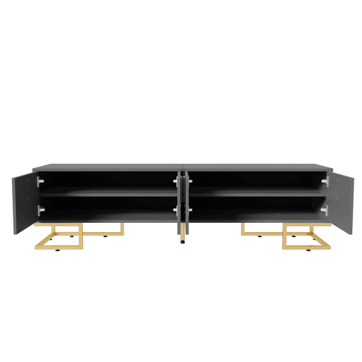 Móvel de TV 170x35x47,5 - Porta estruturada, puxadores e pés dourados - Cinza Móvel de TV 170x35x47,5 - Porta estruturada, puxadores e pés dourados - Cinza