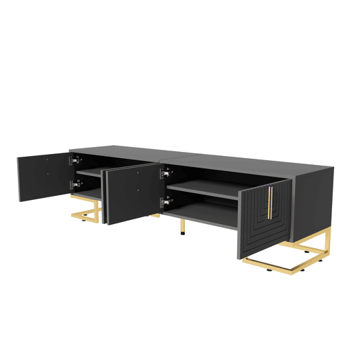 Móvel de TV 170x35x47,5 - Porta estruturada, puxadores e pés dourados - Cinza Móvel de TV 170x35x47,5 - Porta estruturada, puxadores e pés dourados - Cinza