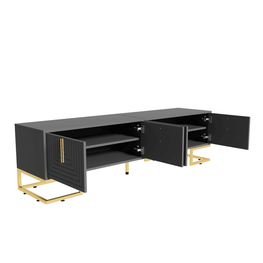 Móvel de TV 170x35x47,5 - Porta estruturada, puxadores e pés dourados - Cinza Móvel de TV 170x35x47,5 - Porta estruturada, puxadores e pés dourados - Cinza