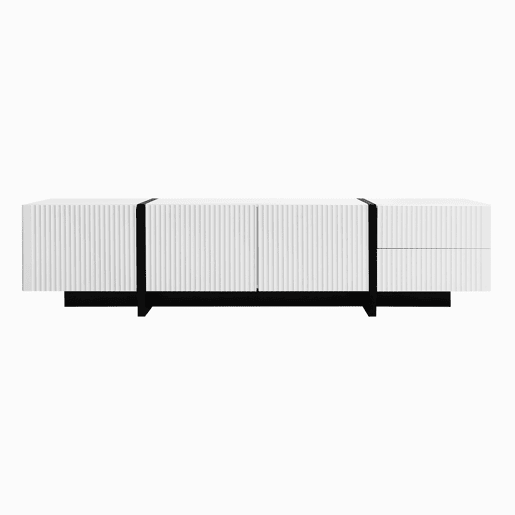 Móvel de TV 190 cm - 3 portas, 2 gavetas - Branco e Preto Móvel de TV 190 cm - 3 portas, 2 gavetas - Branco e Preto