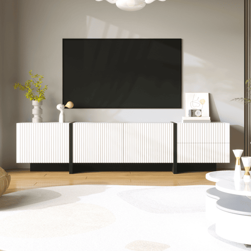 Móvel de TV 190 cm - 3 portas, 2 gavetas - Branco e Preto Móvel de TV 190 cm - 3 portas, 2 gavetas - Branco e Preto