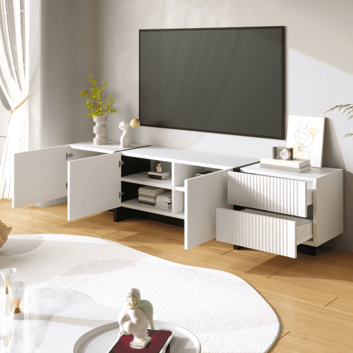 Móvel de TV 190 cm - 3 portas, 2 gavetas - Branco e Preto Móvel de TV 190 cm - 3 portas, 2 gavetas - Branco e Preto