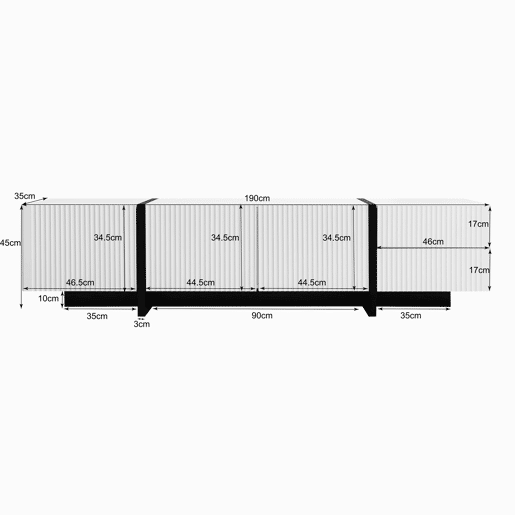 Móvel de TV 190 cm - 3 portas, 2 gavetas - Branco e Preto Móvel de TV 190 cm - 3 portas, 2 gavetas - Branco e Preto