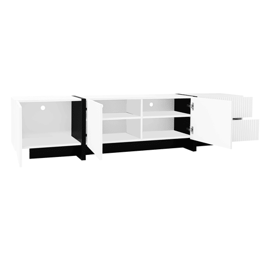 Móvel de TV 190 cm - 3 portas, 2 gavetas - Branco e Preto Móvel de TV 190 cm - 3 portas, 2 gavetas - Branco e Preto