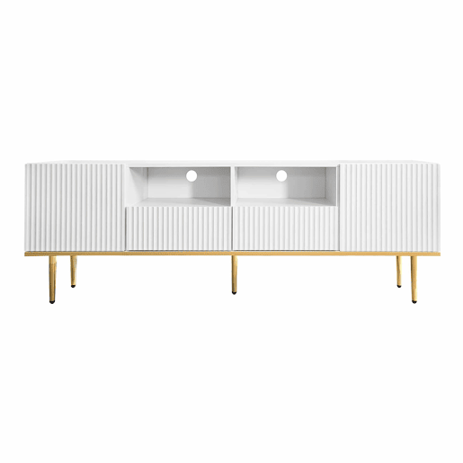 Móvel moderno para televisão - com 2 portas e 2 gavetas - pés metálicos - Branco