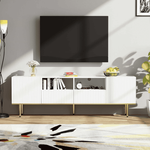 Móvel moderno para televisão - com 2 portas e 2 gavetas - pés metálicos - Branco