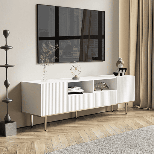 Móvel moderno para televisão - com 2 portas e 2 gavetas - pés metálicos - Branco