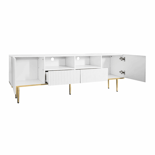 Móvel moderno para televisão - com 2 portas e 2 gavetas - pés metálicos - Branco