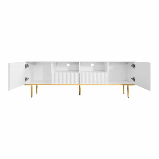 Móvel moderno para televisão - com 2 portas e 2 gavetas - pés metálicos - Branco