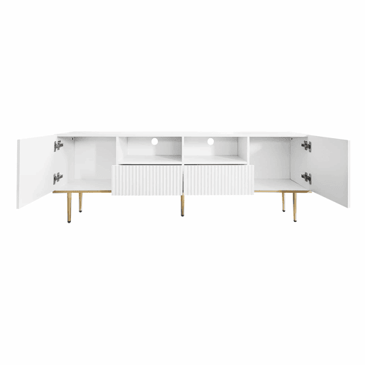 Móvel moderno para televisão - com 2 portas e 2 gavetas - pés metálicos - Branco
