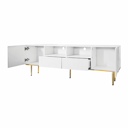 Móvel moderno para televisão - com 2 portas e 2 gavetas - pés metálicos - Branco