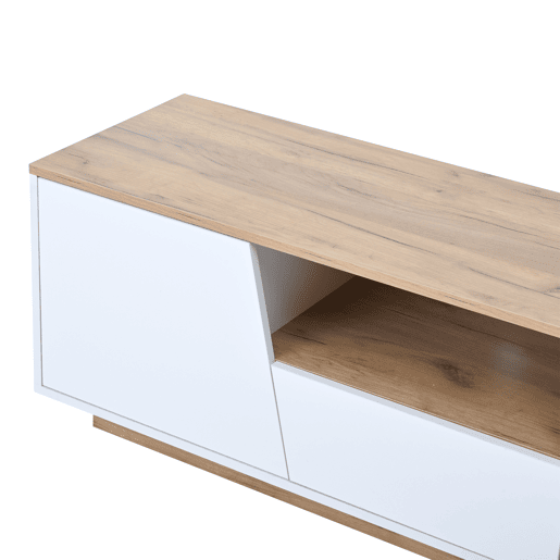 Móvel de TV 180x40x46 cm - LED, 2 gavetas, 2 armários, até 75 - branco e madeira Móvel de TV 180x40x46 cm - LED, 2 gavetas, 2 armários, até 75 - branco e madeira