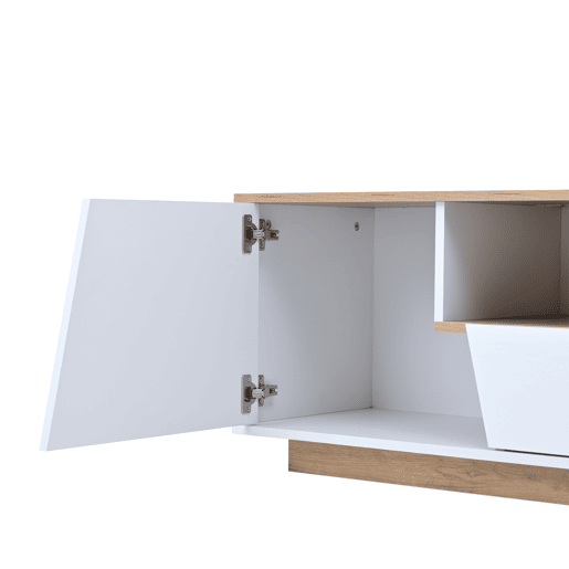 Móvel de TV 180x40x46 cm - LED, 2 gavetas, 2 armários, até 75 - branco e madeira Móvel de TV 180x40x46 cm - LED, 2 gavetas, 2 armários, até 75 - branco e madeira
