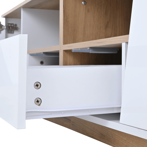 Móvel de TV 180x40x46 cm - LED, 2 gavetas, 2 armários, até 75 - branco e madeira Móvel de TV 180x40x46 cm - LED, 2 gavetas, 2 armários, até 75 - branco e madeira