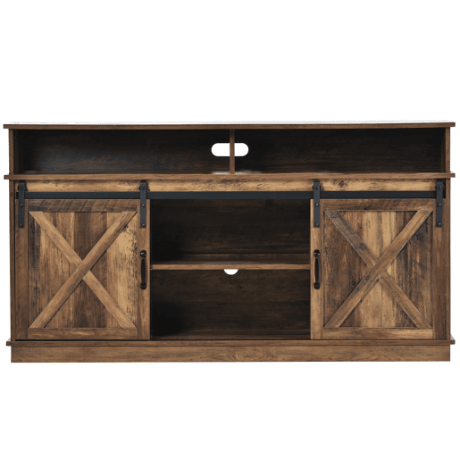 Móvel de TV 148x40x78 cm - 2 portas de correr, prateleiras ajustáveis, estilo rústico - Castanho Móvel de TV 148x40x78 cm - 2 portas de correr, prateleiras ajustáveis, estilo rústico - Castanho