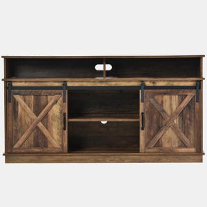 Móvel de TV 148x40x78 cm - 2 portas de correr, prateleiras ajustáveis, estilo rústico - Castanho