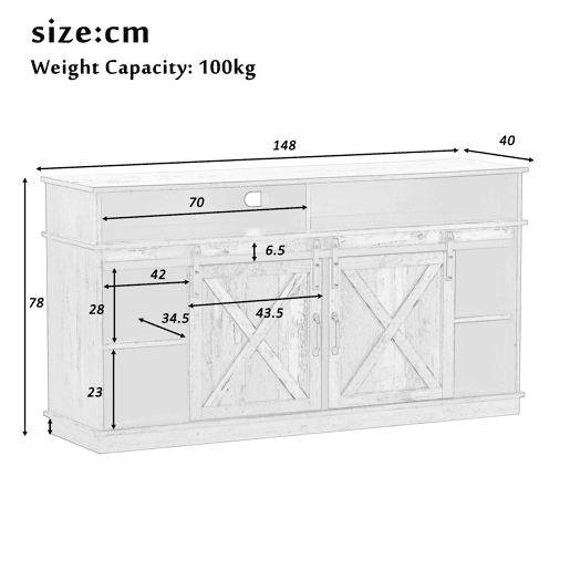 Móvel de TV 148x40x78 cm - 2 portas de correr, prateleiras ajustáveis, estilo rústico - Castanho Móvel de TV 148x40x78 cm - 2 portas de correr, prateleiras ajustáveis, estilo rústico - Castanho