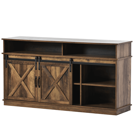Móvel de TV 148x40x78 cm - 2 portas de correr, prateleiras ajustáveis, estilo rústico - Castanho Móvel de TV 148x40x78 cm - 2 portas de correr, prateleiras ajustáveis, estilo rústico - Castanho