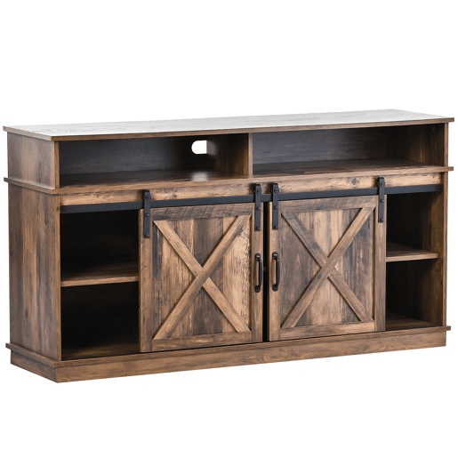 Móvel de TV 148x40x78 cm - 2 portas de correr, prateleiras ajustáveis, estilo rústico - Castanho Móvel de TV 148x40x78 cm - 2 portas de correr, prateleiras ajustáveis, estilo rústico - Castanho